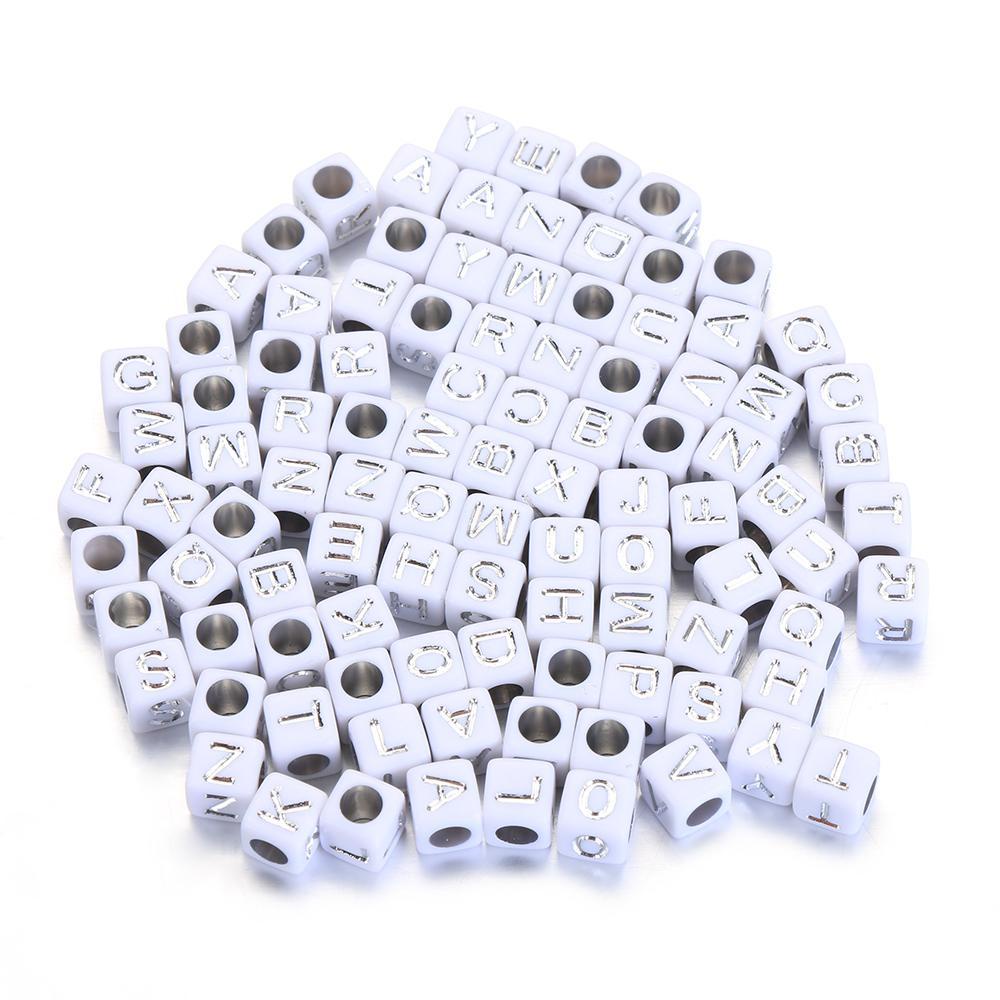 R-flower 100Pcs Cube Beads Art Kerajinan Tangan 6x6mm DIY Kalung Gelang Huruf Alfabet Rusia Hati