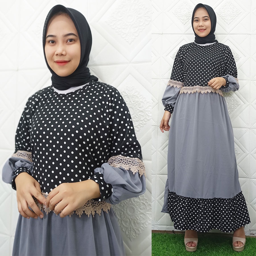 YESIKA GAMIS POLKADOT KOMBINASI RENDA LENGAN BALON GL FASHION