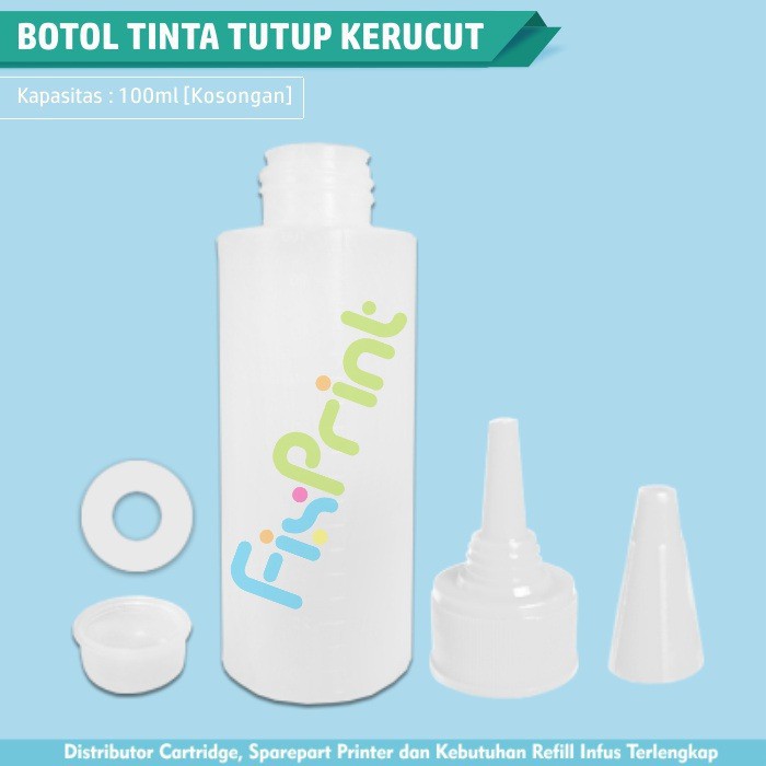 Botol Tinta Printer Model Kerucut 100ml Bahan HDPE Kemasan Cairan Liquid