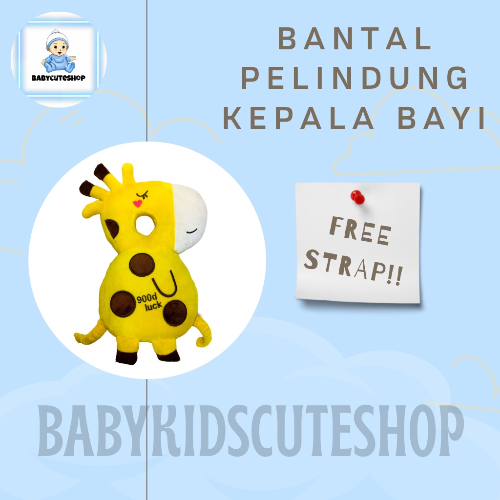 ( FREE STRAP ) Bantal Pelindung Kepala Bayi Jerapah Kuning | Pelindung Kepala Bayi | Head Neck Pillow Pad