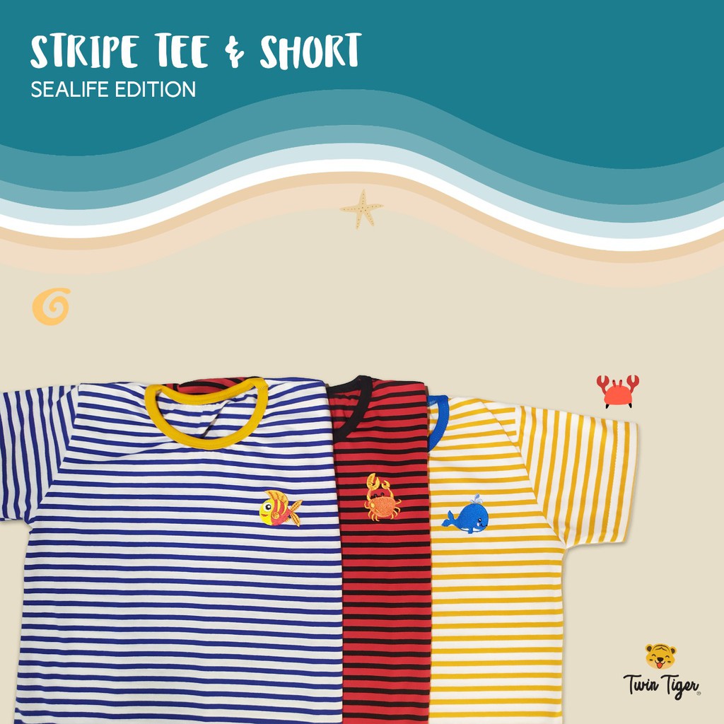 Twin Tiger Setelan Kaos Anak Tshirt Stripe Pocket Tee Sealife Set Baju Anak 0 -5 Th PART 2 CBKS