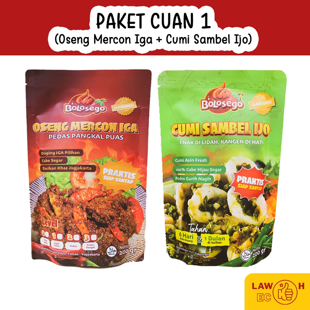 

READY STOK BOLOSEGO CUAN 1 - Oseng Mercon Daging Iga Sapi + Cumi Sambel Ijo