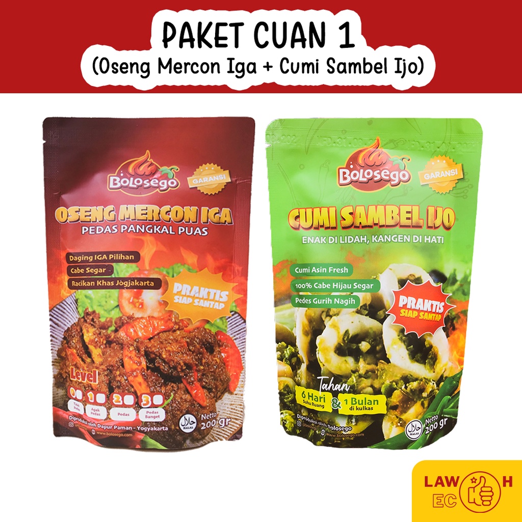 READY STOK BOLOSEGO CUAN 1 - Oseng Mercon Daging Iga Sapi + Cumi Sambel Ijo