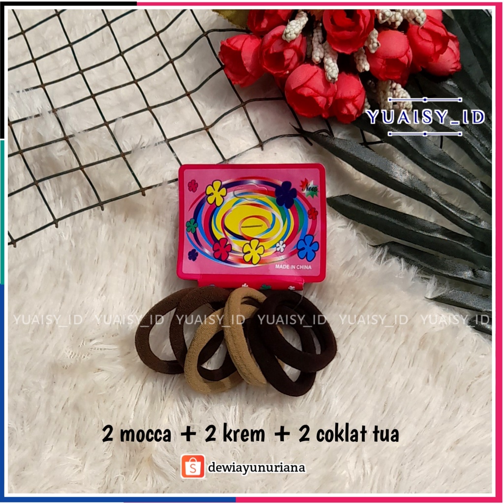 6 pcs Ikat Rambut Korea Kain Elastis Tali Kuncir Karet 5,5 cm nyaman dipakai Wanita warna warni