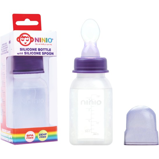 Ninio Botol Silikon dengan Sendok Silikon 120 ml BSS-201