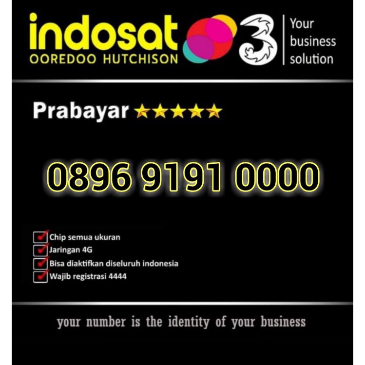 Indosat ooredoo hutchison Tri Three abab kwartet 0000 nomor rapi