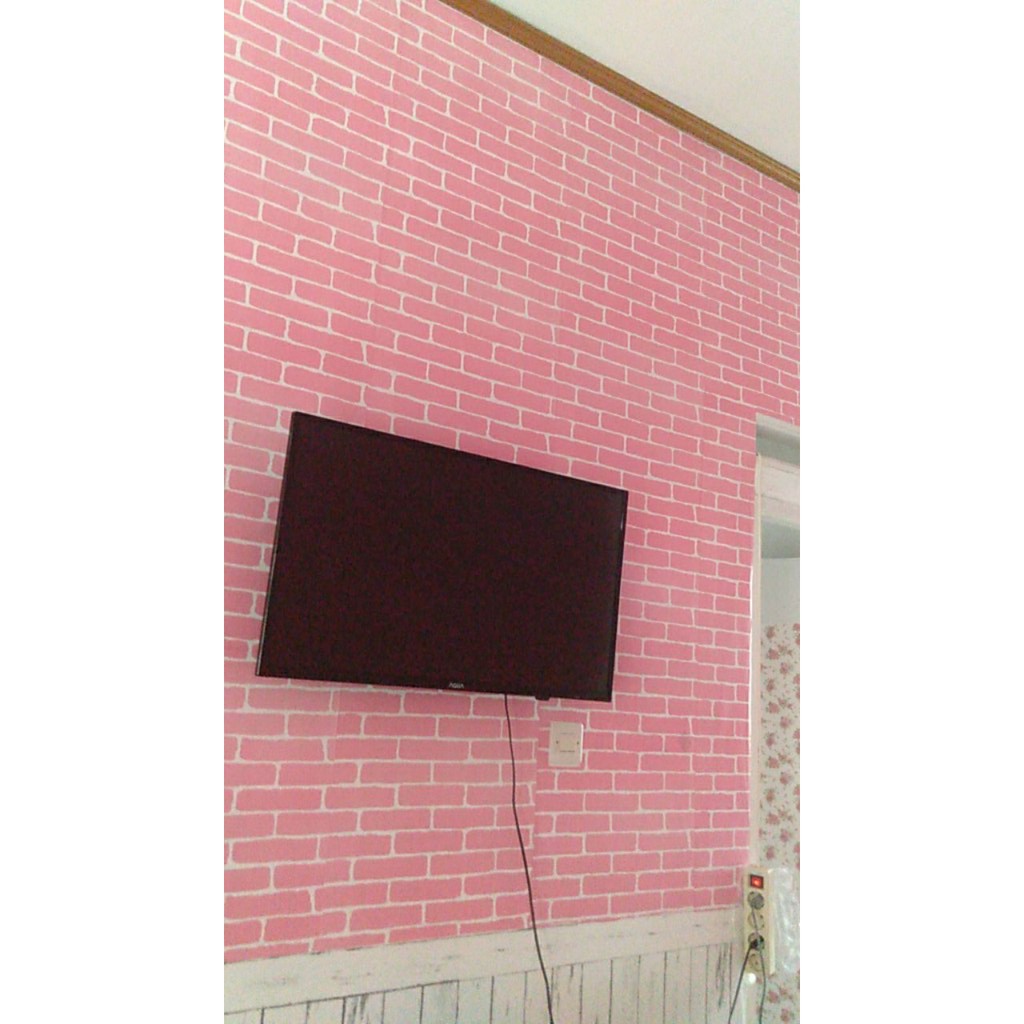 Motif Bata Pink / Wallpaper Stiker Dinding / 45 CM x 10 Meter Bahan PVC Anti Air