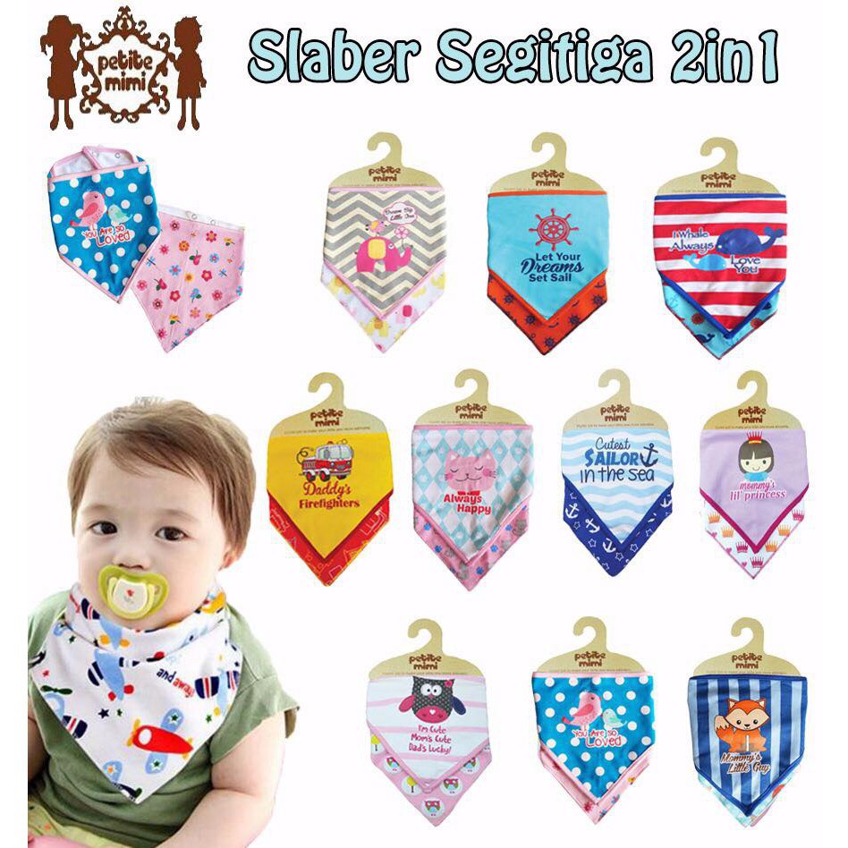 Petite Mimi Slaber / celemek makan bayi / tatakan liur Dengan Berbagai Macam Motif Girl 2in1 Dalam 1 Pack bb0002