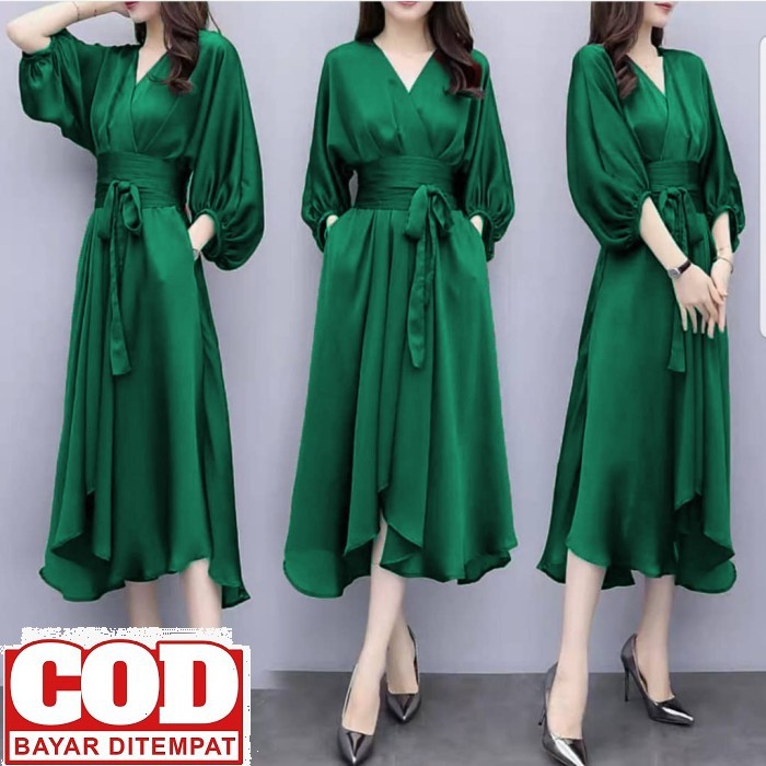 Jumpsuit Wanita Luna Lengan Pendek Twiscone Cewek Remaja Fashion  ZJ126 Riri Dres Hijau Botol [Dres