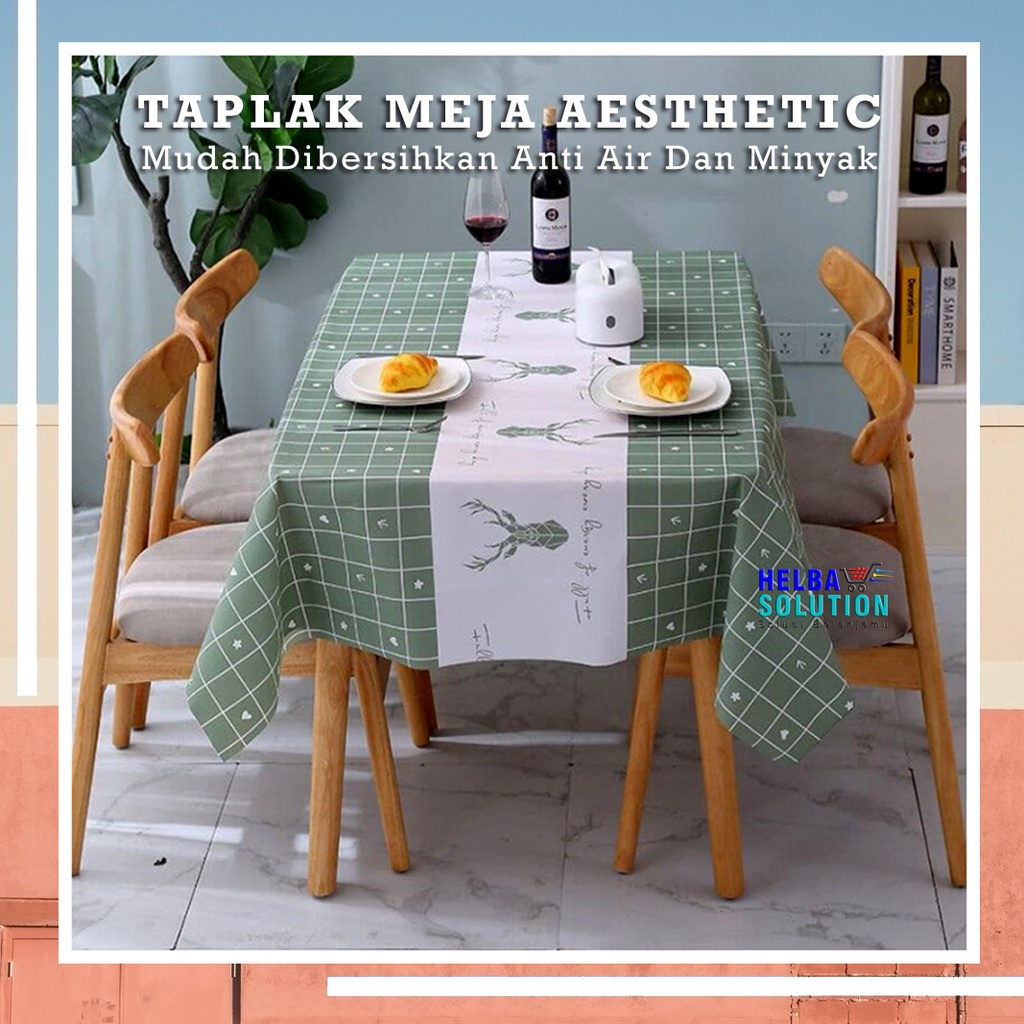 Taplak Meja Makan Estetik Anti Air Alas Meja Ruang Tamu Kotak Persegi Table Cloth Aesthetic Waterproof