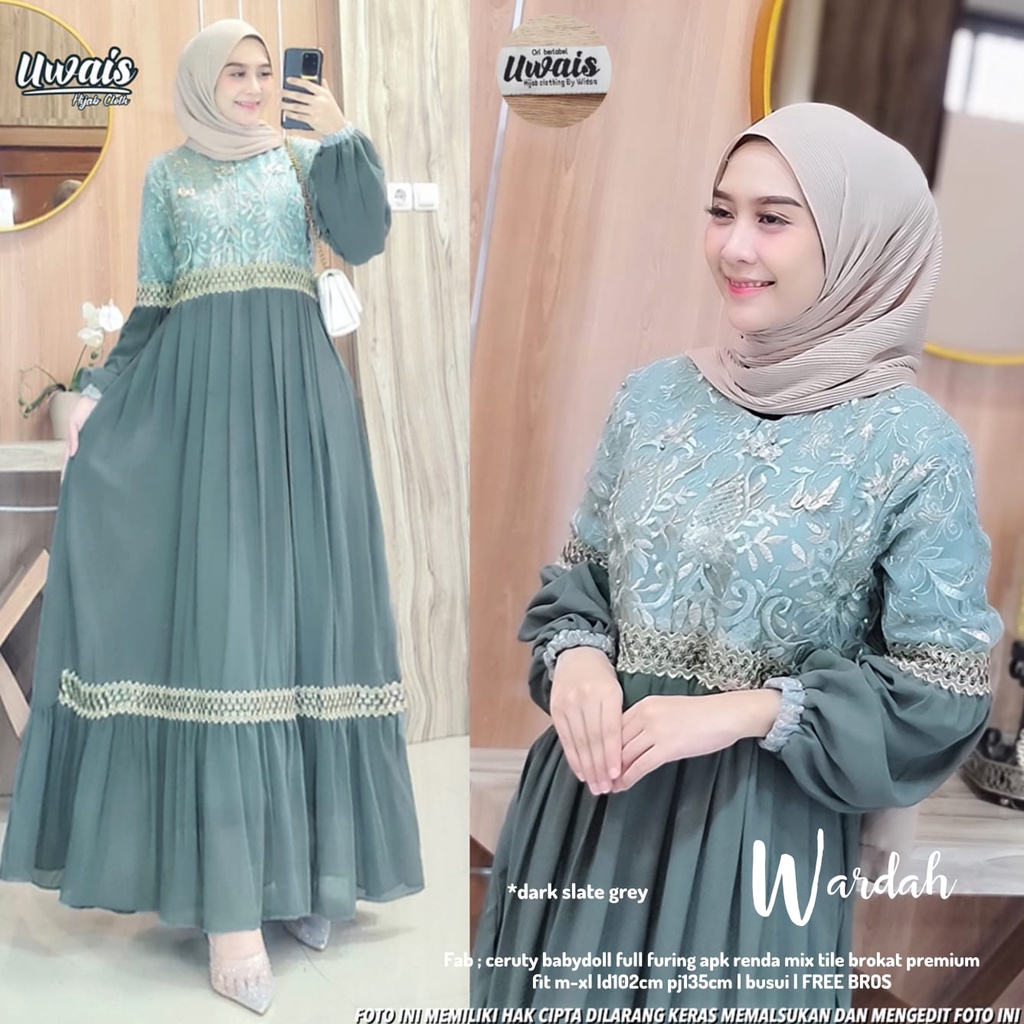 WARDAH MAXI ORIGINAL BY UWAIS / GAMIS BAHAN CERUTY KOMBINASI MURAH (READY SIAP KIRIM) / GAMIS MEWAH 