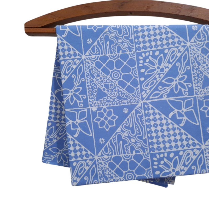 Kain Batik cap katun sewarna dusty blue motif tambal
