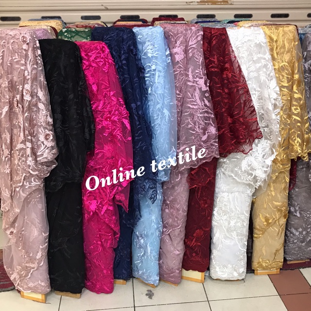 MURAH!!! Kain bahan Tulle 3D mutiara / brokat 3d mutiara.