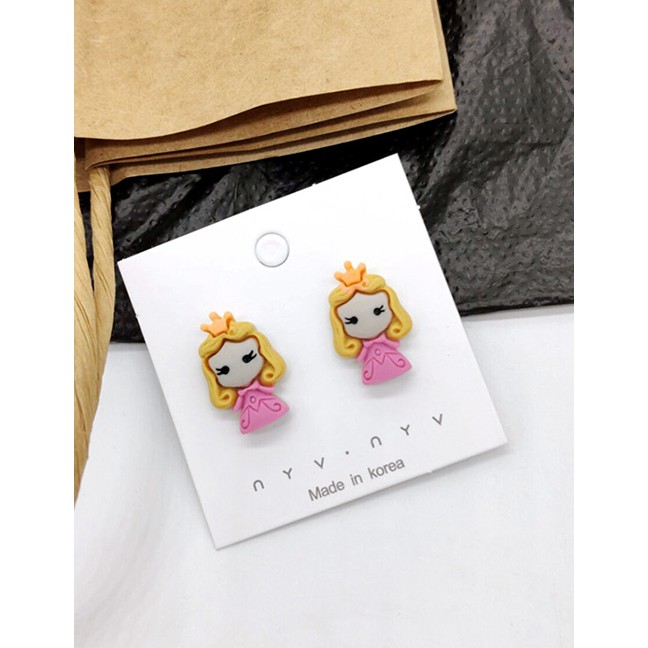 LRC Anting Tusuk Fashion Princess Pink 925 Silver Pin Cartoon EarringsF70555