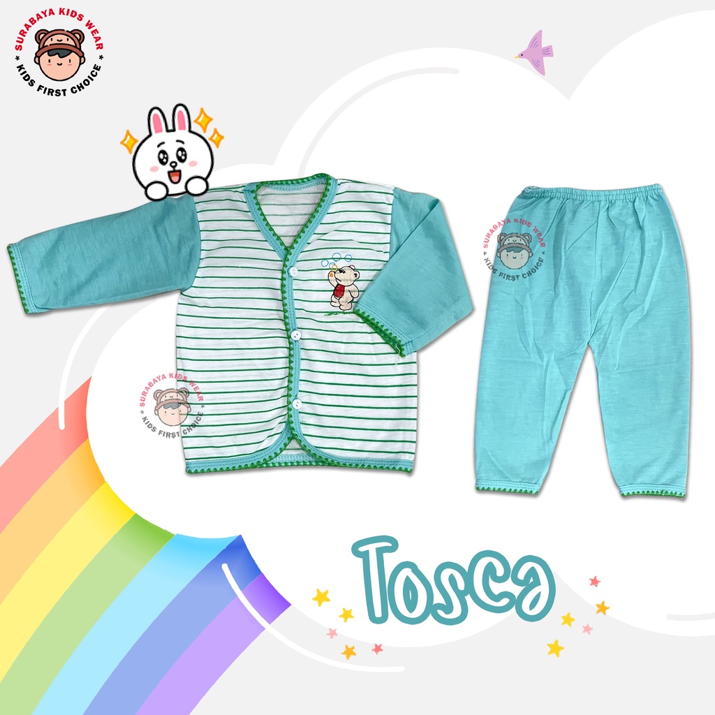 Piyama / Baju Tidur Anak Warna Kancing Motif Garis Bordir Hewan