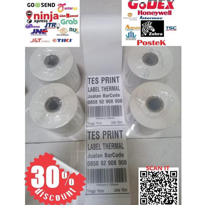 

[[BISA COD]] STIKER LABEL THERMAL ISI 300 PCS UK 100x150 mm | 10cm x 15cm CORE 1' BERKUALITAS Kode