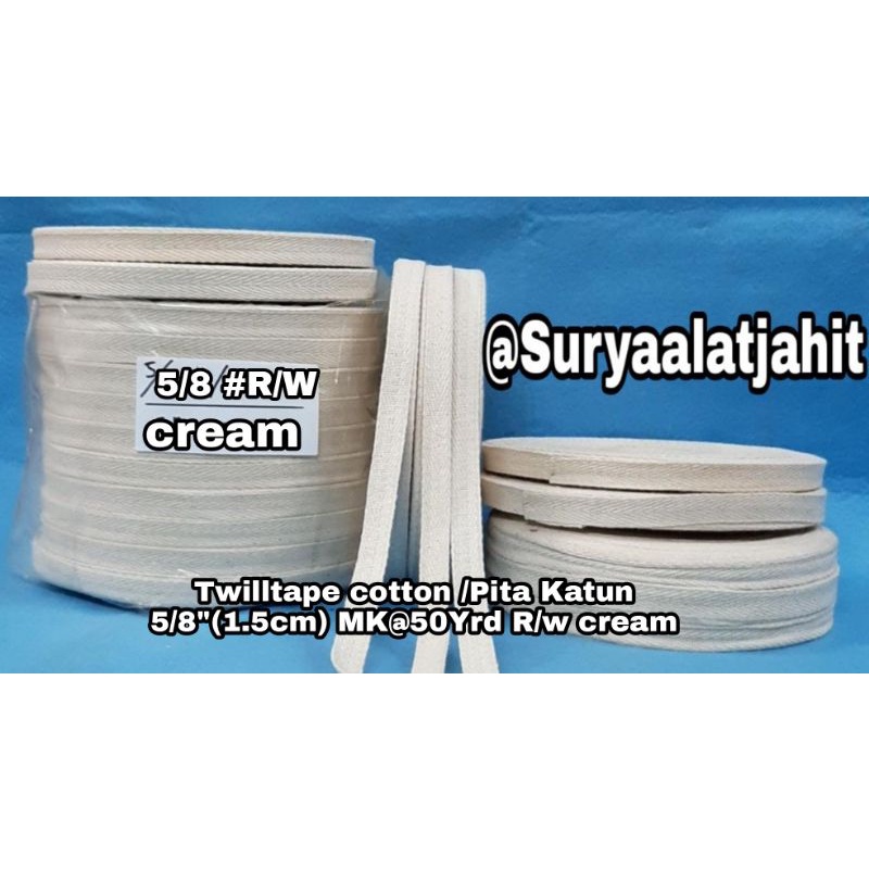 Twilltape Cotton 5/8in (1.5cm) R/w Cream MK @50Y =rp.18.950/1pcs