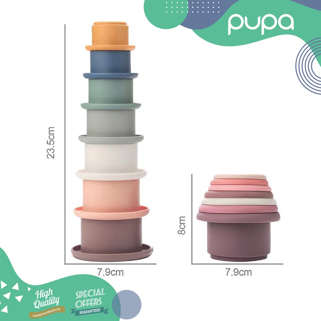 Baby Stack Toy Teether Silicone Mainan Susun Gigitan Bayi Silikon Stacking PUPA