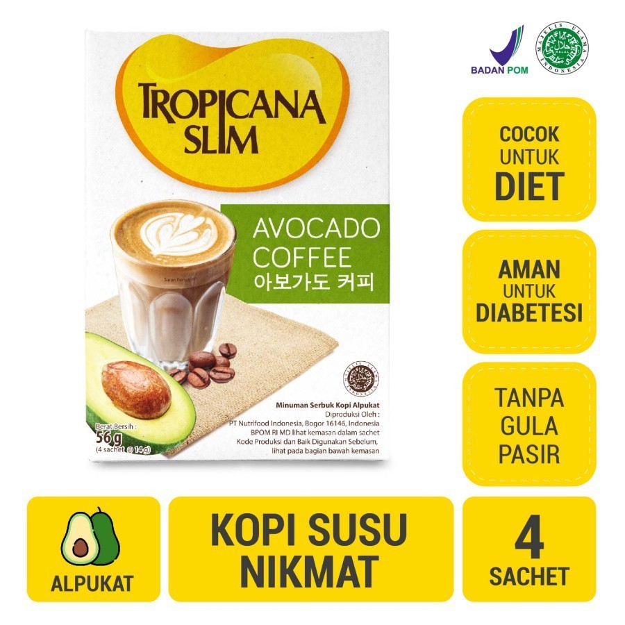 

Tropicana Slim Avocado Coffee Kopi Rasa Alpukat Bebas Gula Isi 4Sachet Halal