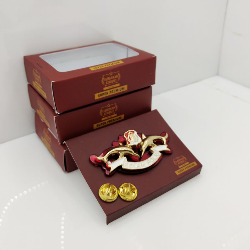 PIN SELAM POLRI DENGAN AKRILIK MERAH GOLD PLATED SUPER PREMIUM