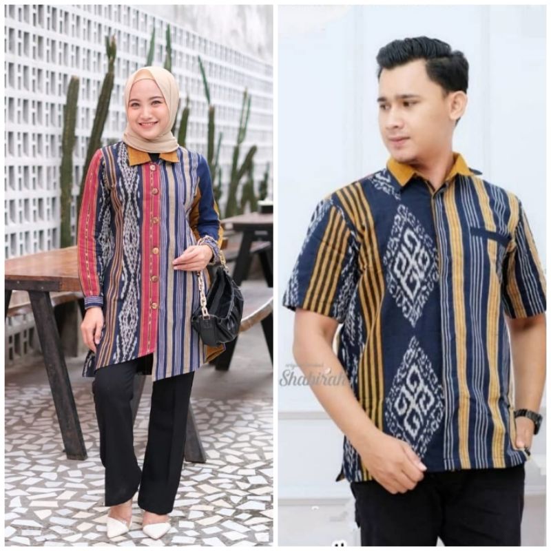 couple baju tenun - tunik tenun - set baju keluarga - kemeja tenun dewasa - couple baju tenun modern