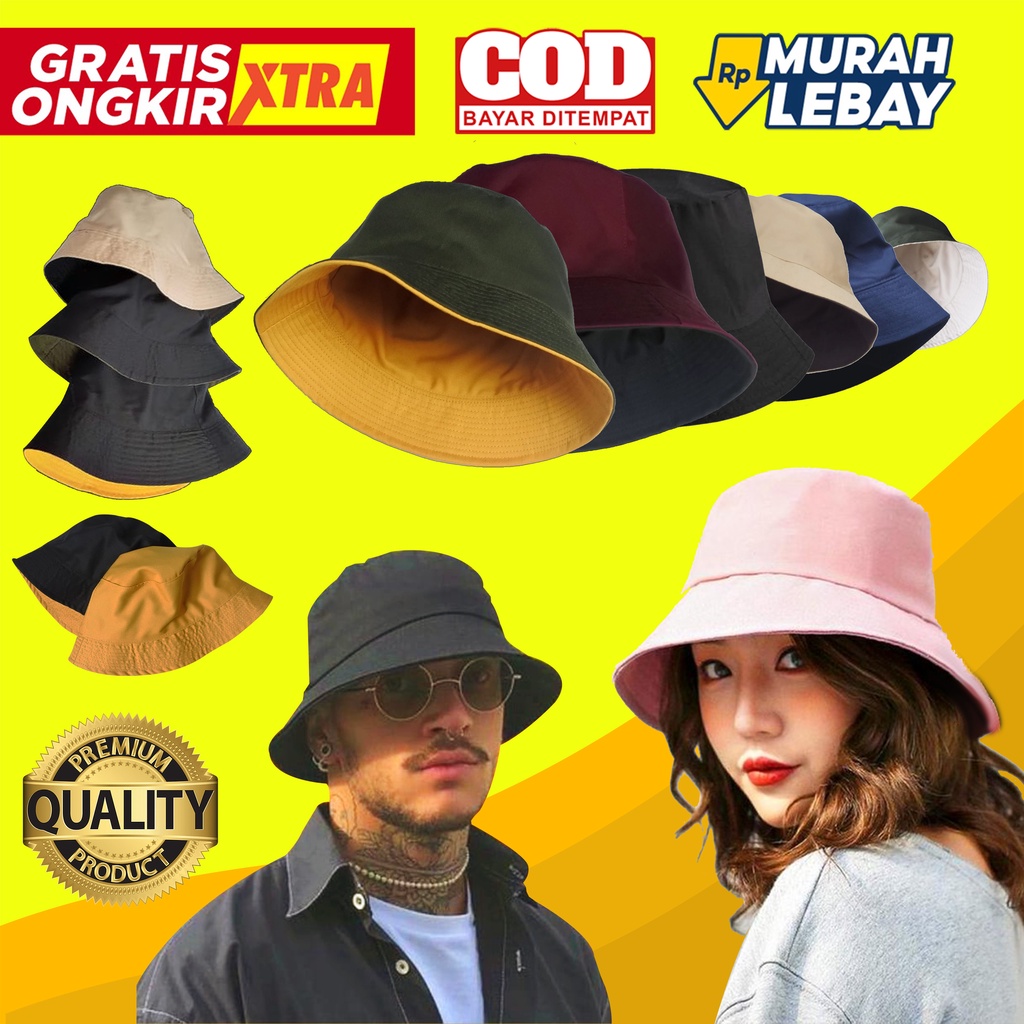 topi bucket hat polos pria dan wanita bolak balik bervariasi  bolak balik luar dalam 100%premium