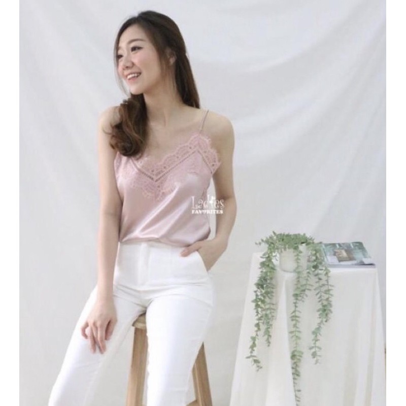 Lace satin tanktop camisole renda silk