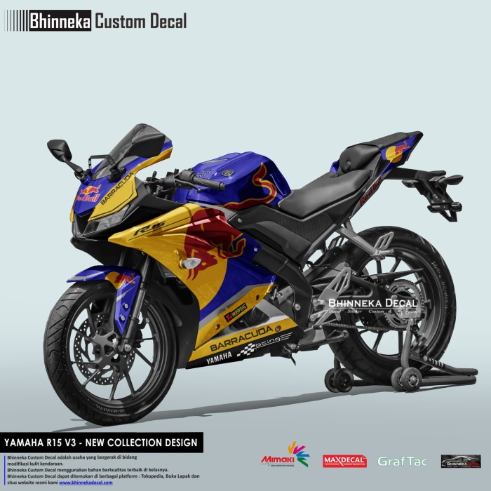 Decal Stiker YAMAHA R15 V3 RED BULL BLUE