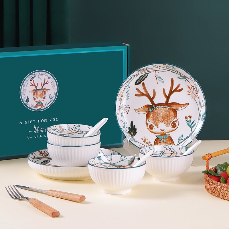 Kado Hampers Piring Set Keramik Motif Rusa