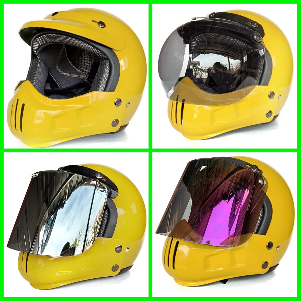 Helm Retro Cakil Modular Kuning Glossy (Vespa / Klasik / Vintage)