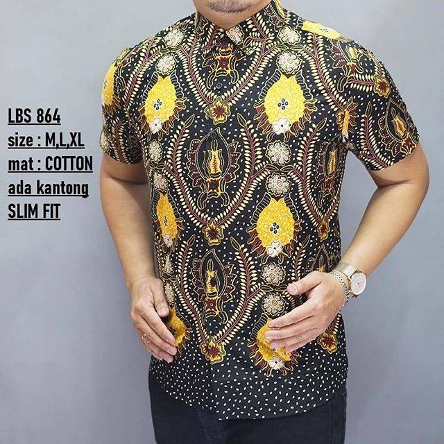 LBS 864 HEM KEMEJA BATIK PRIA SLIMFIT LENGAN PENDEK LUIGI BATANI