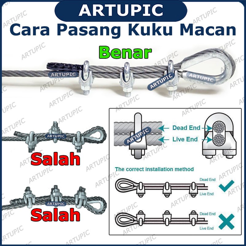 Kuku Macan 3 mm Klem Seling Wire Clip Clamp Tali Kawat Baja Kabel Seling Sling 3mm