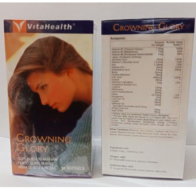 Crowning Glory Vitahealth isi 30 / Vitamin Penumbuh dan Penyubur Rambut