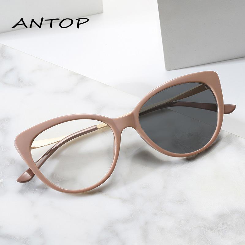 【antop】2 In 1 Kacamata lensa photocromic anti radiasi wanita pria kacamata bingkai Titanium Fuji Cat Eye Anti UV fotocromic