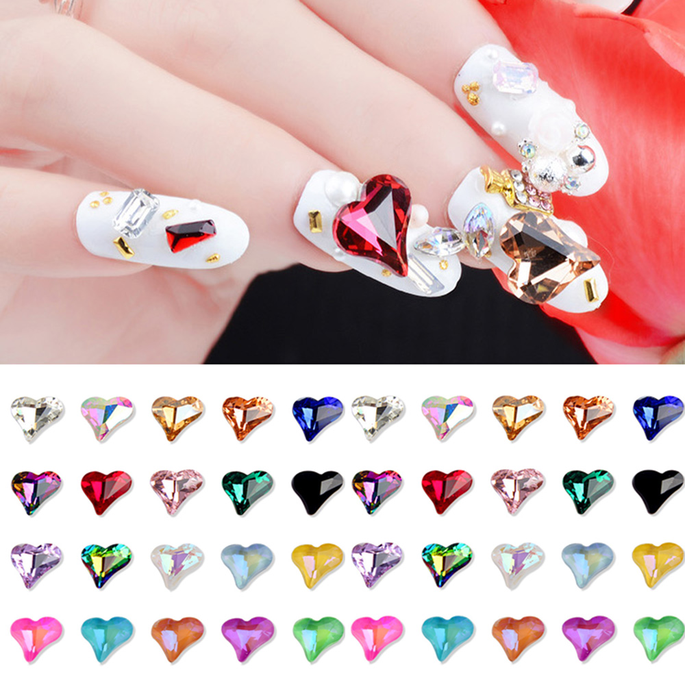 Chifeng 10PCS Ornamen Kristal Berlian Imitasi Bentuk Hati Ukuran 8MM Untuk Dekorasi Nail Art DIY