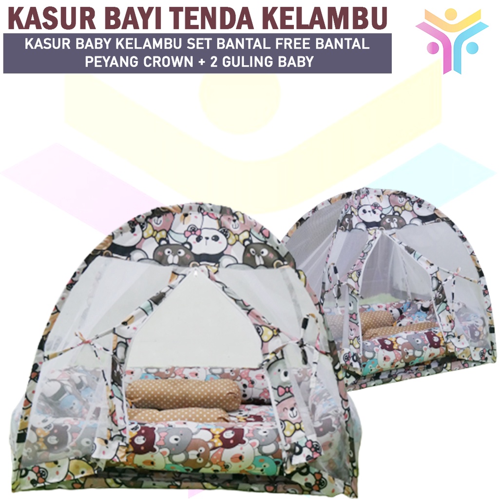 2 || KASUR BAYI TENDA KELAMBU / KASUR BABY KELAMBU SET BANTAL FREE BANTAL PEYANG CROWN + 2 GULING BABY