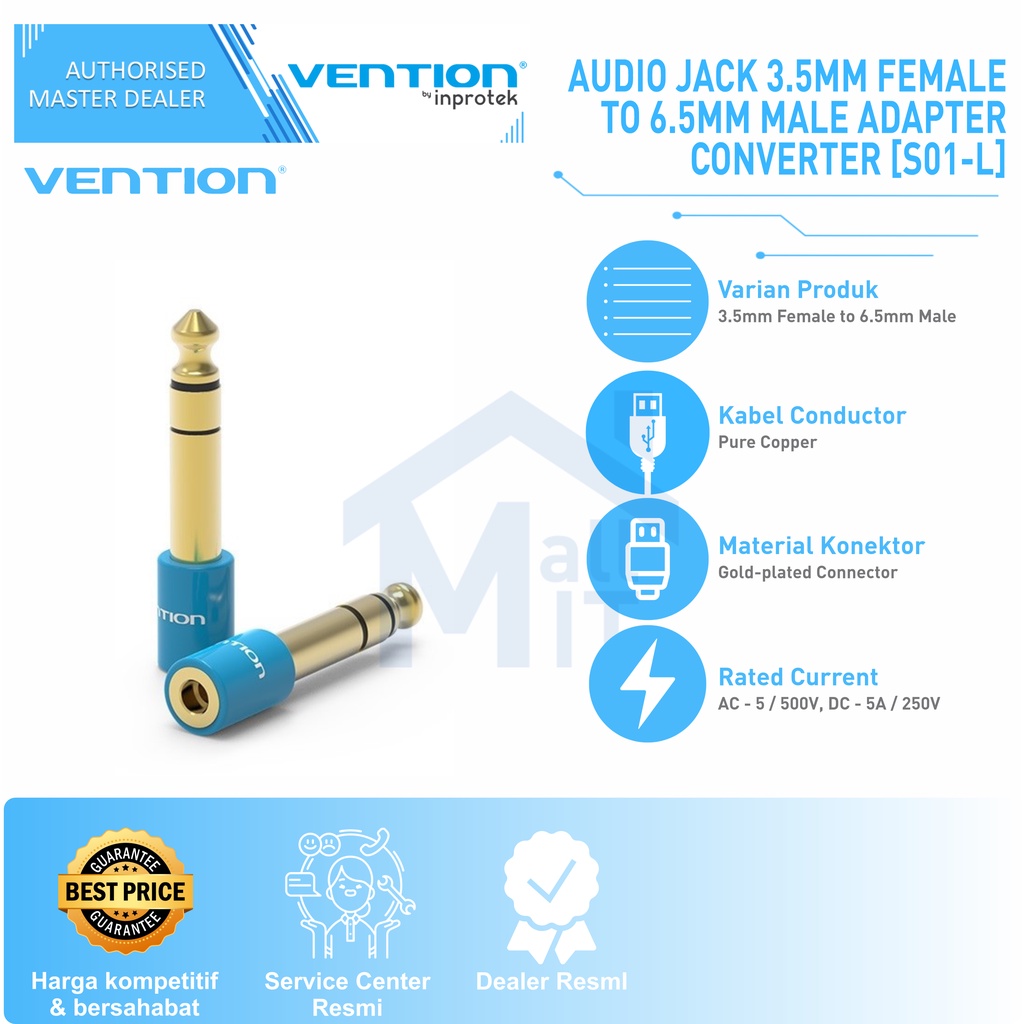 ( Bisa COD ) Vention Audio Jack 3.5mm Female to 6.5mm Male Adapter Converter S01