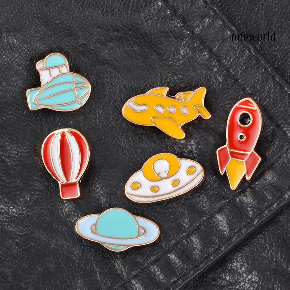 Bros Pin Enamel Bentuk Balon Udara Roket Ufo Untuk Kerah Jaket Denim