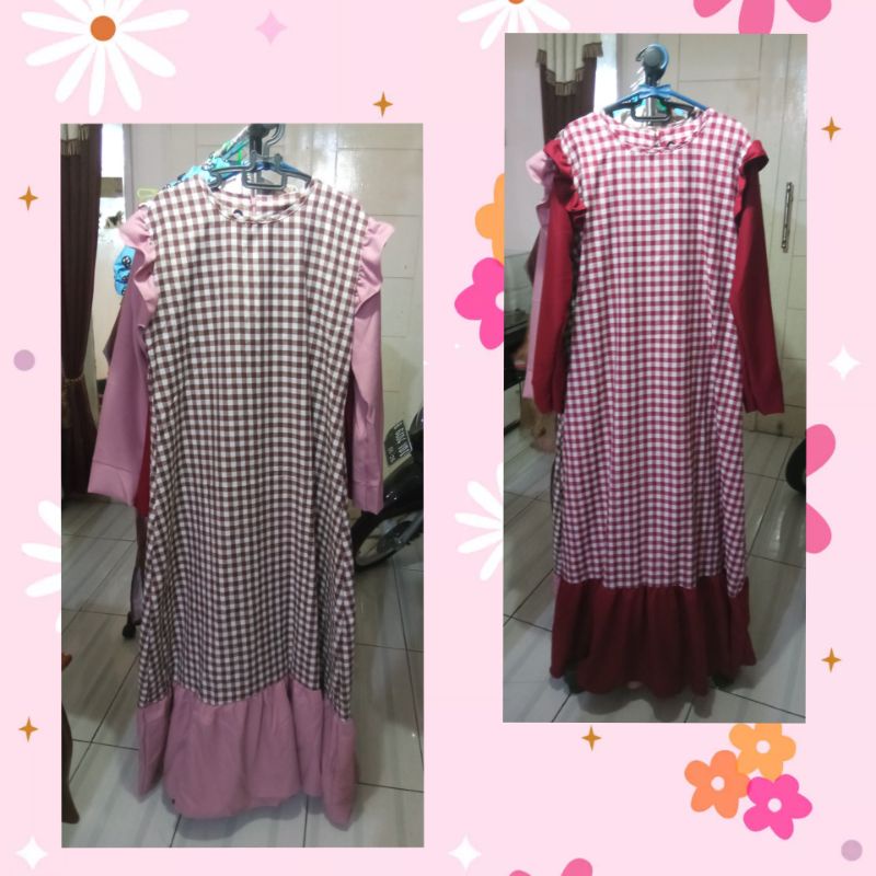 Gamis Kotak Kombinasi Polos