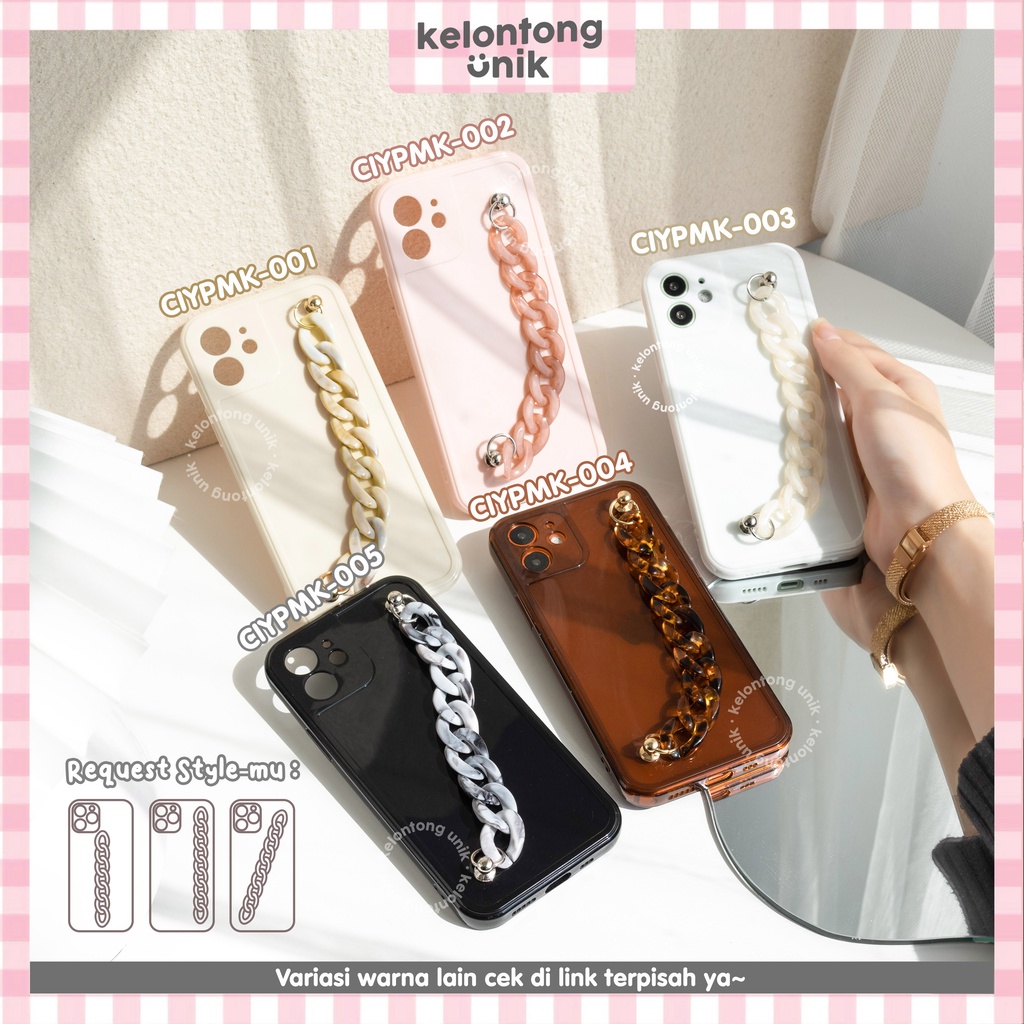 (Seri 1) For iPhone - Glossy Campro Soft Case + Marble Chain Grip/ Chain Case Rantai