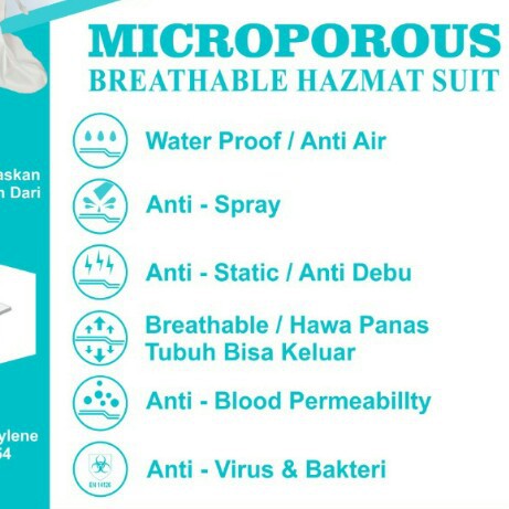 APD HAZMAD BAHAN MIKROPOROUS WATERPROOF  APD HAZMAT ANTI VIRUS sesuai standar KEMENKES