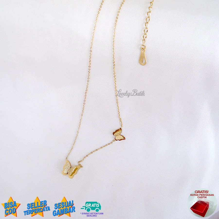 Lovelybutik - Kalung Titanium Wanita Anti Karat Ori Import Br3nda Kalung Cewek Model Baru Liontin Kupu-Kupu Bonus Kotak Perhiasan