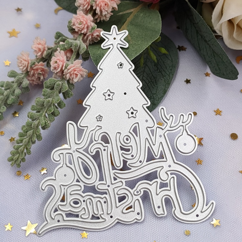 Cetakan Stensil Cutting Dies Motif Pohon Natal Bahan Metal Untuk Scrapbook / Craft DIY