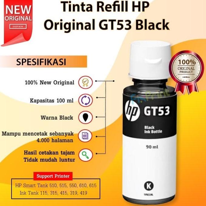 Tinta HP Original GT51 Black M0H57A 90ml, Tinta Refill Printer HP