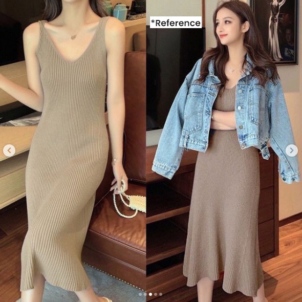 Sasa Knit Dress Korean Look / Dress Rajut tanpa lengan gaya korea