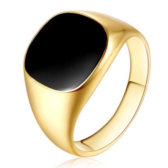 Cincin Pria Emas Bentuk Bulat Persegi Cincin Batu Akik Bahan Zirkon Gaya Vintage Titanium Anti Karat Asli