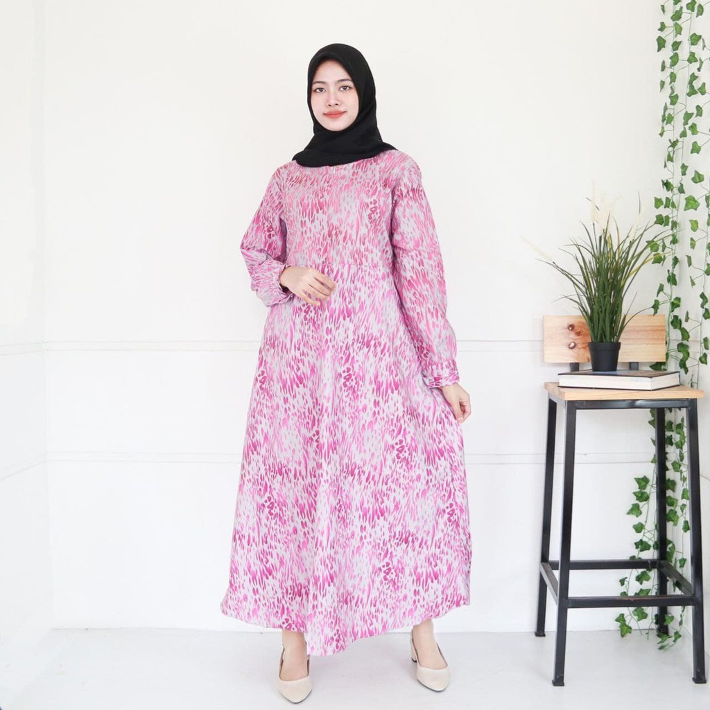 IZANY GAMIS / Dress Muslim XXL Jumbo Lengan Kancing Banyak Motif-TOURLES PINK