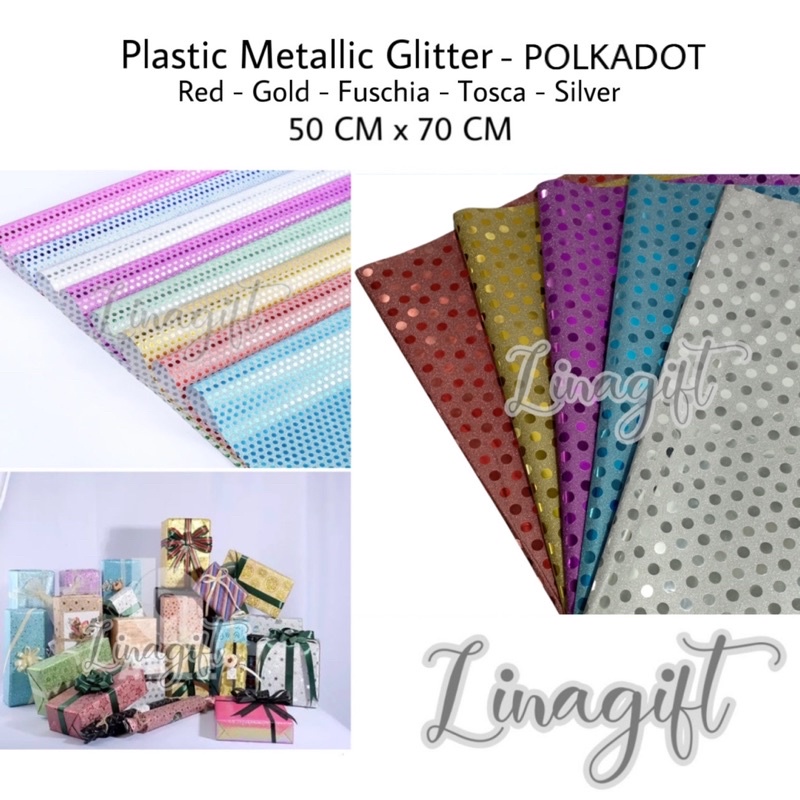 ( 3 Lembar ) PLASTIC METALLIC GLITTER POLKADOT - PLASTIK GLITER METALIK SHINY MENGKILAP DOTS ONDE POLKA POLKADOTS SILVER GOLD EUSTHATIC CLASSIC VINTAGE