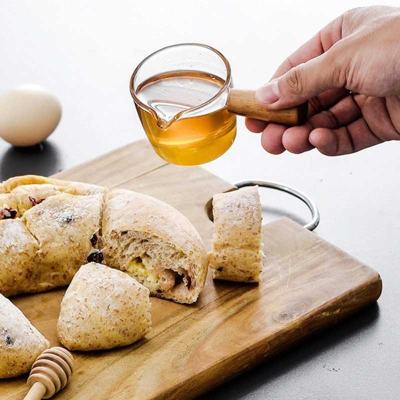 Gelas Takar 100ml Kaca Gagang Kayu Takaran Komposisi Minuman Susu Kopi