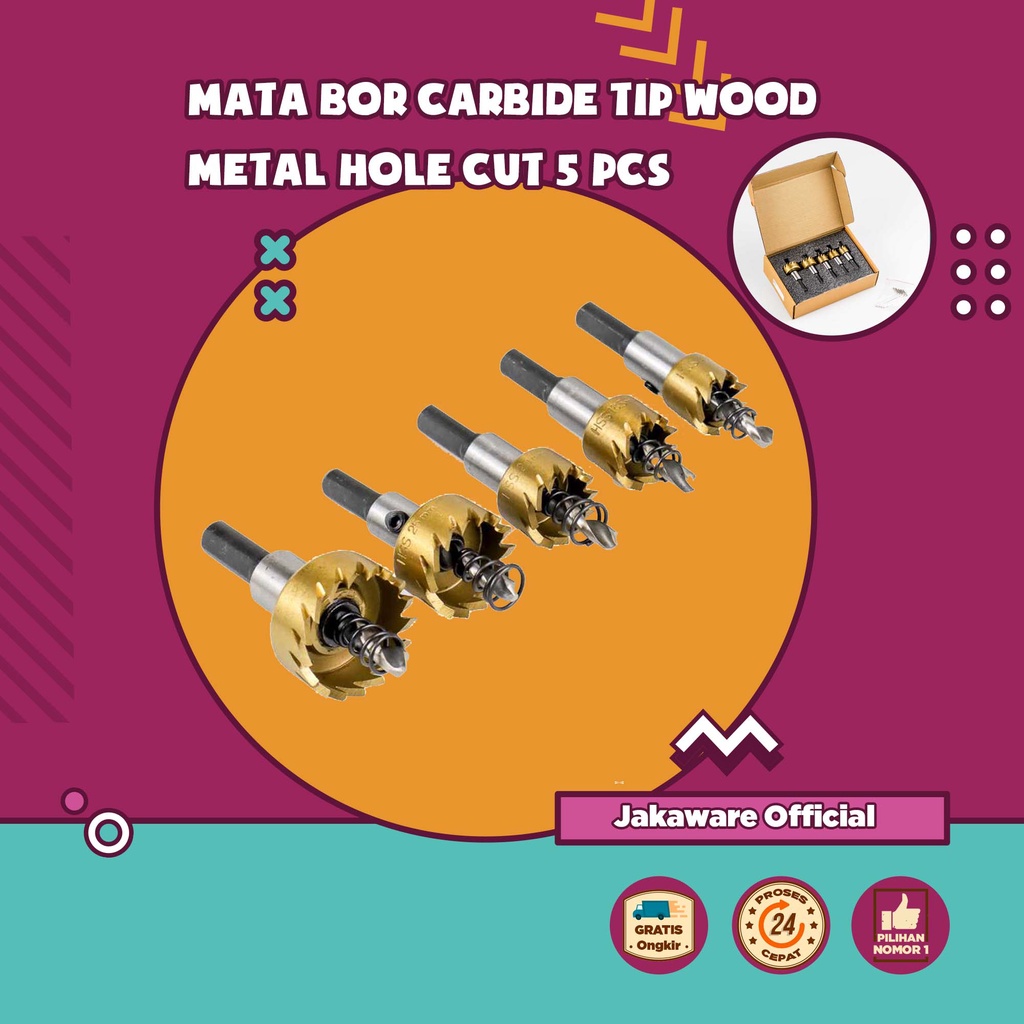 MATA BOR CARBIDE TIP WOOD METAL HOLE 5 PCS ALAT PELUBANG SET BESI LUBANG PENDEK MINI TUNER DRILL CUN